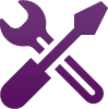 Icon of wrench and screwdriver representing tech companies maintenance IT plan with lowest recommended levels of security and support.