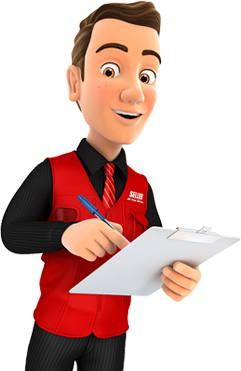 IT Support engineer wearing a red vest with clipboard is writing down your information.