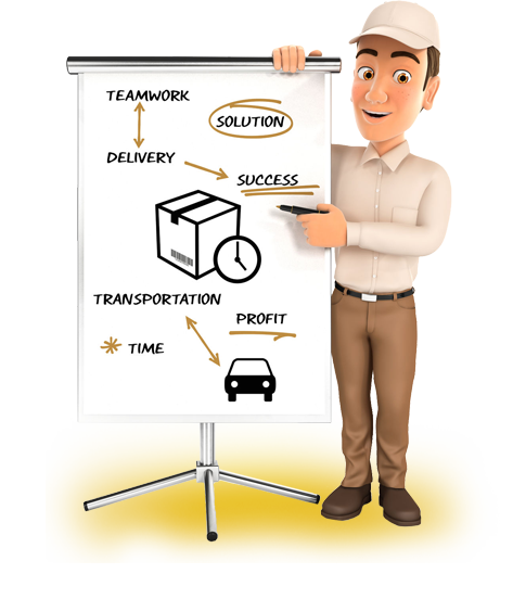 IT Office Move expert standing next to whiteboard showing what it takes to move your small business successfully with zero computer and network problems