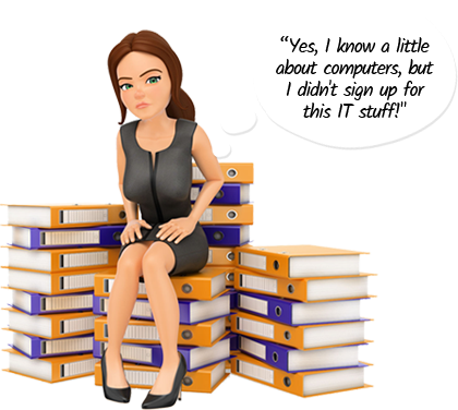 Portland office manager upset because she is expected to solve all the computer network problems herself!