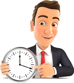 Happy Portland small business owner holding a clock because his business is receiving reliable IT services around the clock 24x7x365.