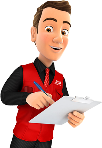 IT Support engineer wearing a red vest with clipboard is listening intently to your IT issues.